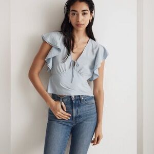 NWT Madewell Tie-Front Flutter Sleeve Top Size 2